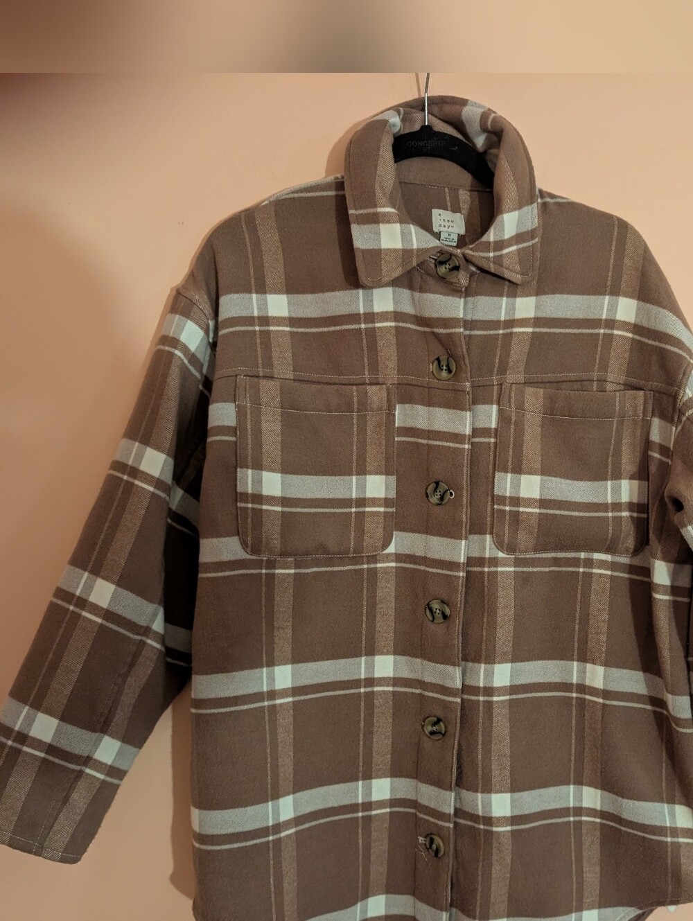 a new day Brown and Cream Plaid Utility Shacket